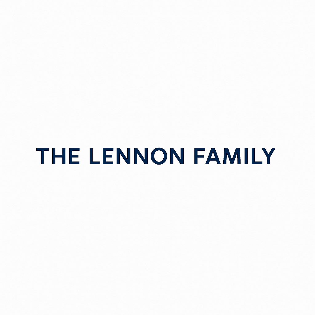 The Lennon Family letters only navy blue san serif font white background smaller on one line